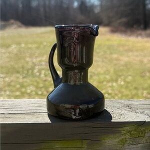 SMALL MCM VINTAGE THICK HAND BLOWN AMETHYST PITCHER APPLIED HANDLE ROUGH PONTIL